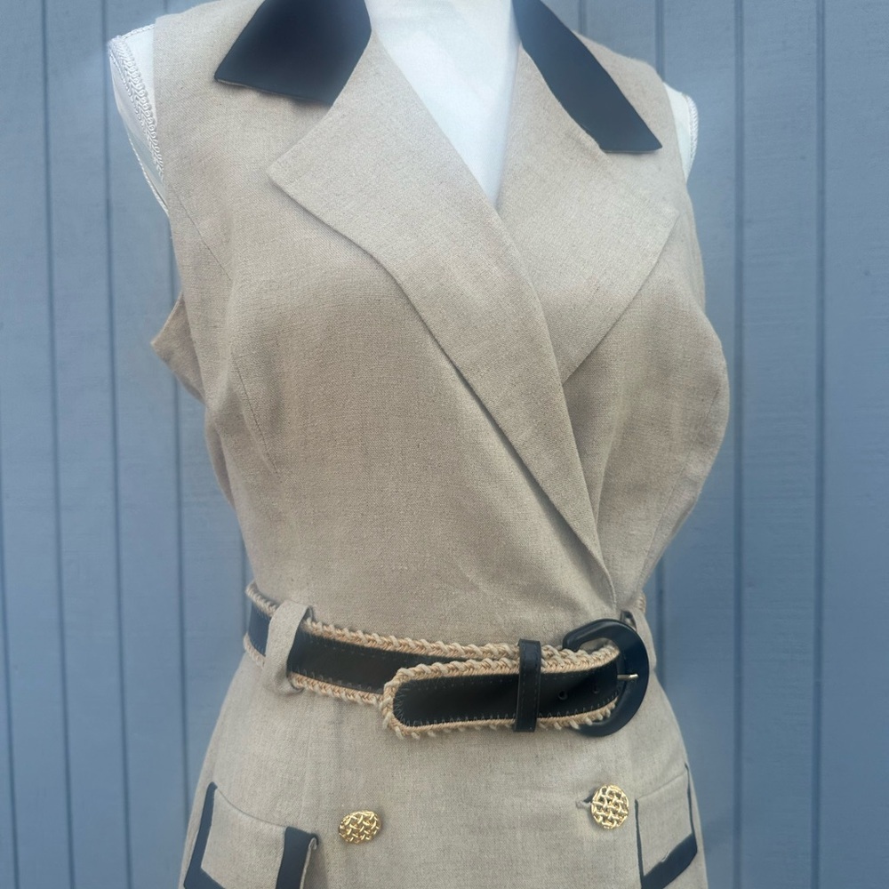 Danny & Nicole Khaki Dress with Black Details - Picture 6 of 14